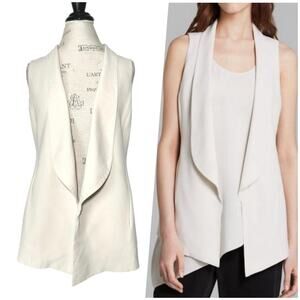 Eileen Fisher | Women | 100% Silk Cream Open Sleeveless Shawl Vest | Size Small